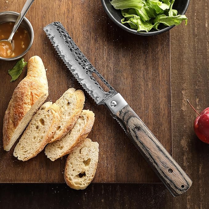 SENBON Forged 440A Stainless Steel Folding Bread Knife Colorful Wood Handle Camping Outdoor Portable Sawtooth Knife Pastry Knife