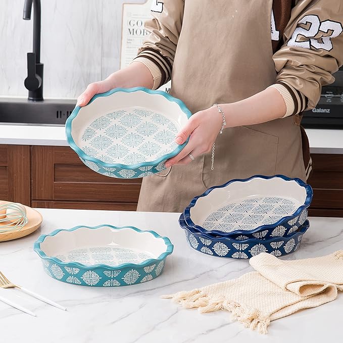 Wisenvoy Pie Pan Ceramic Pie Dish Blue Pie Plate Porcelain Deep Dish Pie Pan Non-Stick Pie Pans