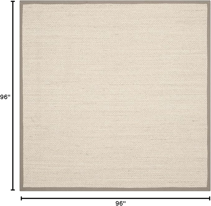 SAFAVIEH Area Rug 8' Square - Natural Fiber Collection - Marble & Khaki, Sisal, Woven Design with Border (NF143E)