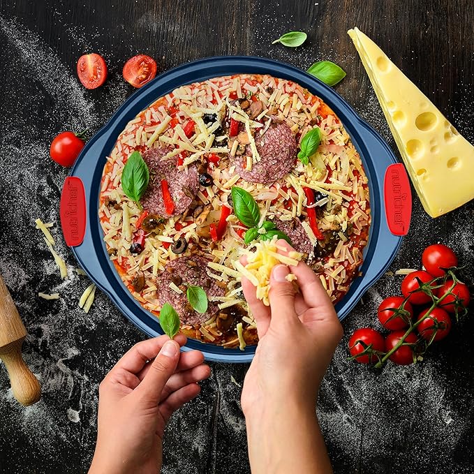 NutriChef 10-Piece Nonstick Bakeware Set - Deluxe Carbon Steel with Blue Silicone Coating, Red Handles, Professional Grade Kitchen Essentials, Ideal for Baking Cakes, Cookies, and More (Blue)