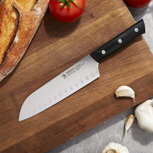 HENCKELS Dynamic Razor-Sharp Hollow Edge Santoku Knife 7 inch, German Engineered Informed by 100+ Years of Mastery, Black/Stainless Steel