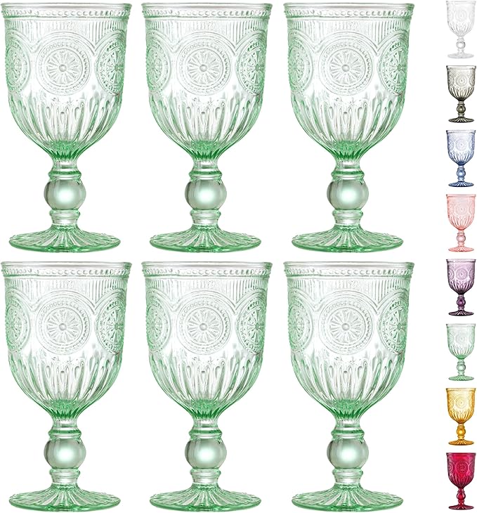 Yungala Green Wine Glasses set of 6 green goblets for lovers of green glassware or colored glassware that is dishwasher safe, sturdy and durable