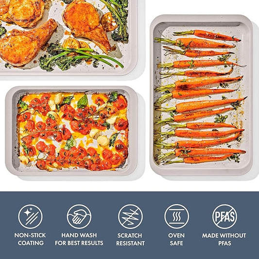 OXO Good Grips Non-Stick Pro Ceramic Coated Metal Bakeware 3-Piece Sheet Pan Set – Storm Blue