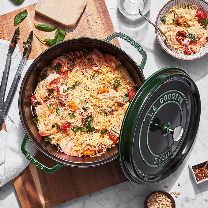 Staub Cast Iron 7-qt Round Cocotte - Basil, Made in France
