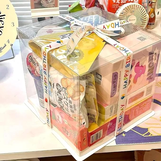 30 Pcs, 12'x12'x11' inch Food Grade Clear Plastic Display Boxes, 29.4 x 29.4 x 25 cm with Ribbon, for Cakes, Bakeries, Desserts, Birthday, Christmas and Thanksgiving