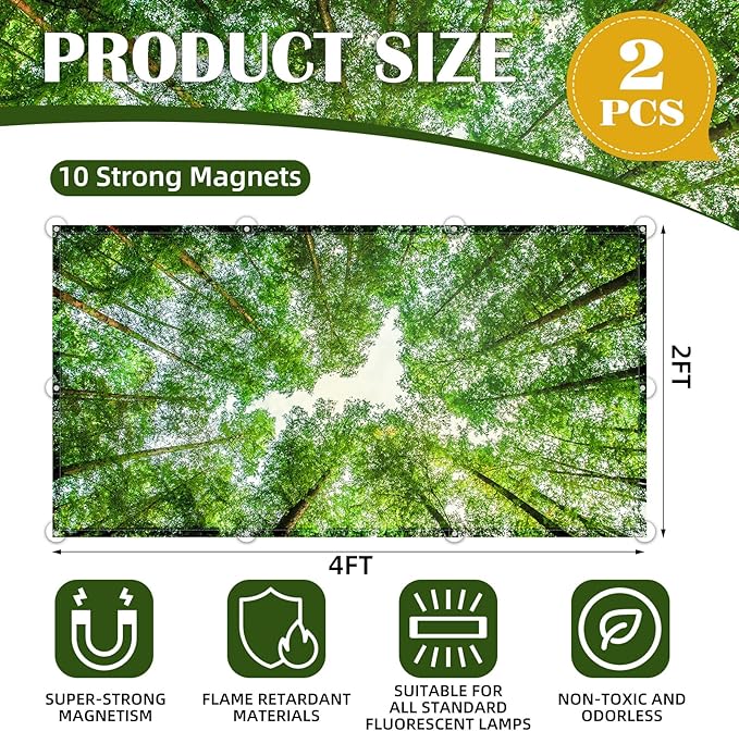 2 Pcs Fluorescent Light Covers - 4 x 2 Feet Covers for Ceiling Lights, Magnetic Light Filters for Classroom, Office, Hospitals, Home