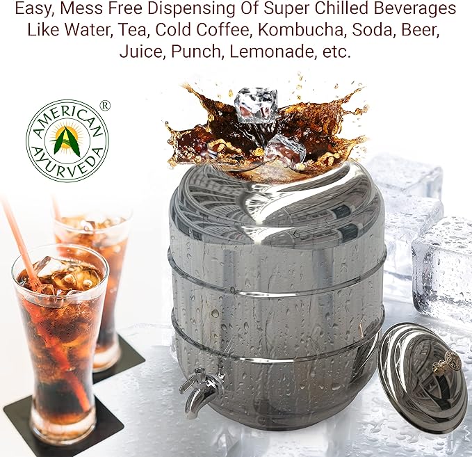 5 Gallon Counter Top Stainless Steel Beverage Dispenser with Faucet Spigot, handle and Lid to Dispense Chilled Water, Beverages, Tea, Soda, Juice