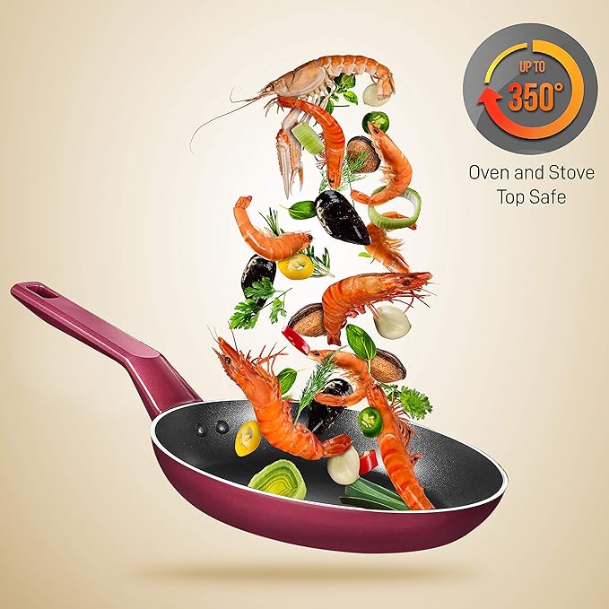 NutriChefKitchen 13-Piece Nonstick Kitchen Cookware Set - PTFE/PFOA/PFOS-Free Heat Resistant Kitchen Ware Pots Pan Set w/Saucepan, Frying Pans, Cooking Pots, Casserole, Lids, Ladle, Fork, Strainer