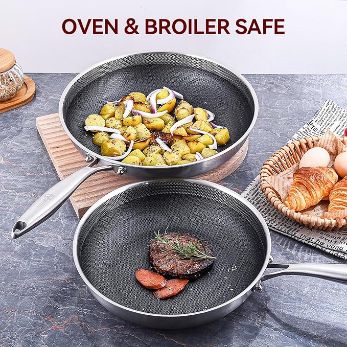 LOLYKITCH 10 Piece Kitchen Cookware Set,Hybrid Tri-ply Stainless Steel Pots and Pans Set,Induction Cookware,Heavy Duty,Dishwasher and Oven Safe.