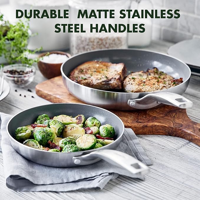 GreenPan Chatham Tri-Ply Stainless Steel 12 Piece Cookware Pots and Pans Set, PFOA and PFAS-Free, Multi Clad, Induction, Fry Saute Sauce Pans, Stock Pot, Dishwasher Safe, Oven & Broiler Safe, Silver