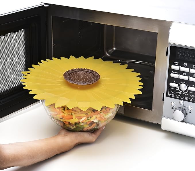 Charles Viancin - Sunflower Lid Gift-Box - Set of 4 Silicone Lids for Food Storage and Cooking - 11''/28cm + 9''/23cm + 6''/15cm + 4''/10cm - Airtight Seal on Any Smooth Rim Surface