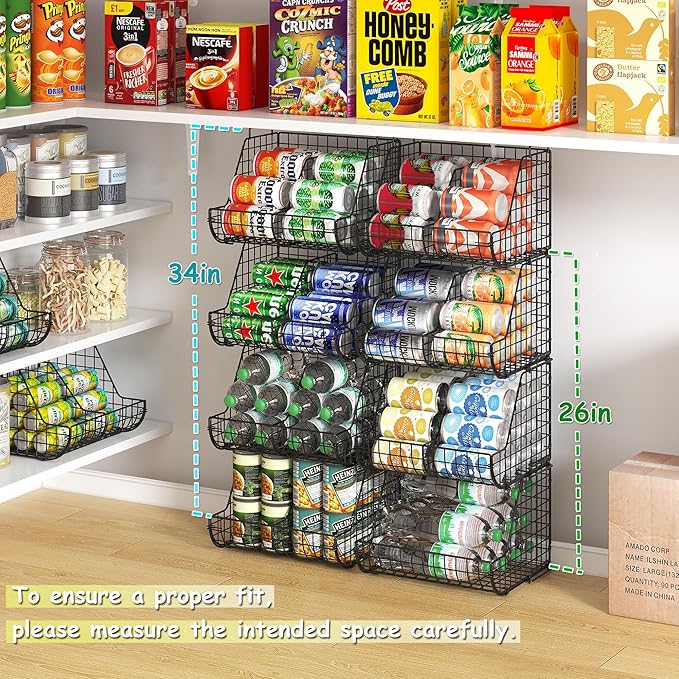 Stacking Can Dispensers 3 Tier with 3 Divider, Large Pantry Can Organizer, Beverage Drink Pop Soda Can Storage Basket, Can Holders for Pantry, Canned Food Rack Wire Bins for Kitchen Cabinet (3-Pack)