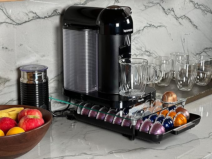 Nifty Solutions Glass Top Vertuoline Pod Capsule Drawer - Compatible with Nespresso Vetuo Pods, 40 Large or 52 Small Pod Capsule Holder