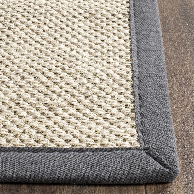Safavieh Area Rug 6x8 - Natural Fiber Collection - Marble & Dark Grey, Sisal, Woven Design with Border (NF143D)