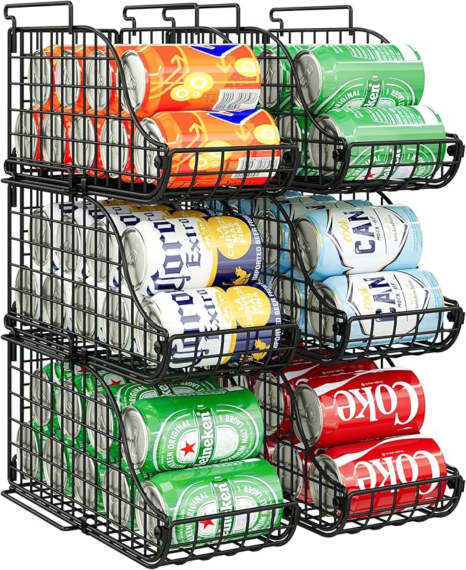 Sonyabecca 6-Pack Can Storage Organizer Pantry, Stackable Kitchen Canned Food Holder With Handles, Can Organizer For Pantry Countertop Cabinet, Beverage Drink Pop Soda Can Dispenser Patent Pending