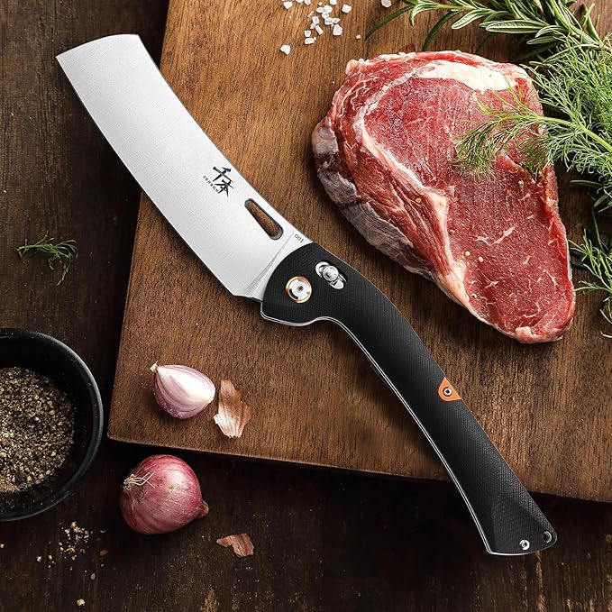 SENBON 440 Stainless Steel Lightweight Ultra Sharp Pocket Folding Chef Knife Peeling Utility Knife Fruit Knife g10 Handle with Back Clip