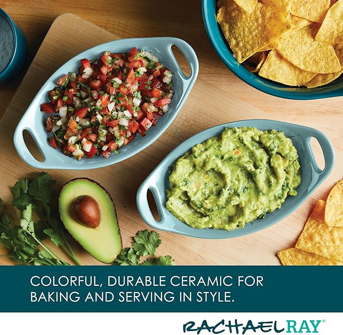 Rachael Ray Ceramics Au Gratin Set, Oval, Two 12-ounce, Agave Blue