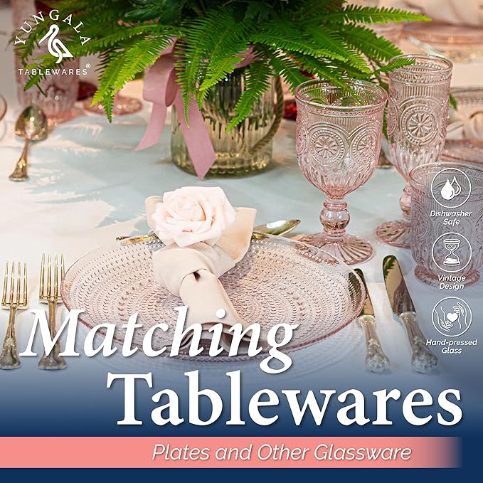 Yungala Pink Wine Glasses, set of 6 pink goblets handcrafted from pink glass (not painted or coated) ensuring your glassware is dishwasher safe and the color won't peel or chip.