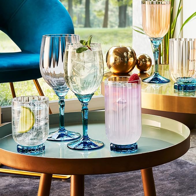 Bormioli Rocco Florian 14.5 oz. Highball Cocktail Beverage Drinking Glasses, Lucent Blue, Set of 4