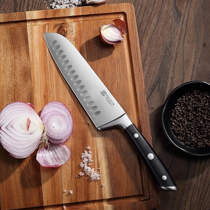 PAUDIN Santoku Knife, Switzer Kitchen Knife 7 Inch, Ultra Sharp Knife- Forged High Carbon German Stainless Steel, Professional Chefs Knife with Ergonomic Handle, Gifts for Holiday
