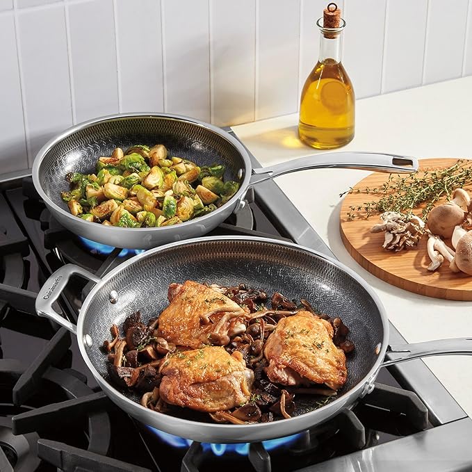 CUISINART FusionPlus Nonstick Stainless Steel Cookware Set, 2-Piece Skillet Cooking Set with PFAS-Free PURELYSEAR Ceramic Non Stick Technology, Scratch Proof, Cool Grip Handles, Dishwasher Safe