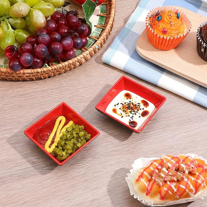30 Pcs Dipping Sauce Bowls, Mini Soy Sauce Dishes Pinch Bowl Serving Cups Side Dish Plate Restaurant Suppplies for Condiment Ketchup BBQ Desserts Charcuterie Board(Black, Red)