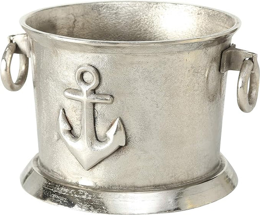 Luxury Champagne Bucket Wine Cooler, Nautical Flair, Anchor Crest, Hand Cast Aluminum, Old World Craft Finish, Up to 8 Bottles, 14.25 L x 12.25 W x 9.0 H inches, 7.5 lbs