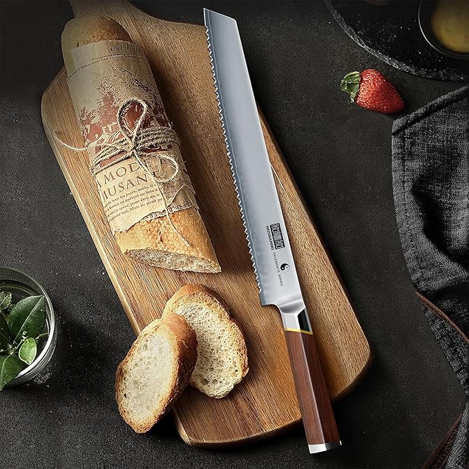 Bread Knife 10 inch, Professional Japanese High Carbon Stainless Steel Serrated Bread Knife, Razor Sharp Bread Knives for Homemade Bread, Sourdough, Bagels, Cake