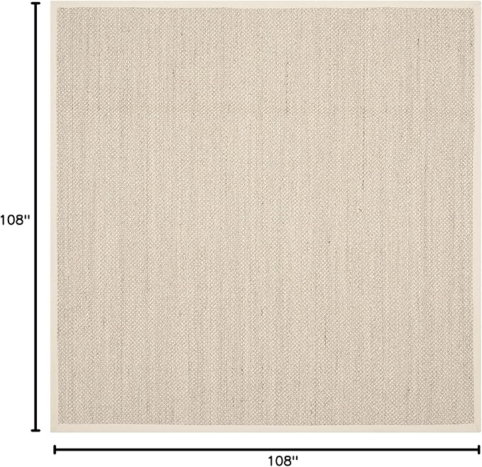 SAFAVIEH Area Rug 9' Square - Natural Fiber Collection - Marble & Beige, Sisal, Woven Design with Border (NF143C)