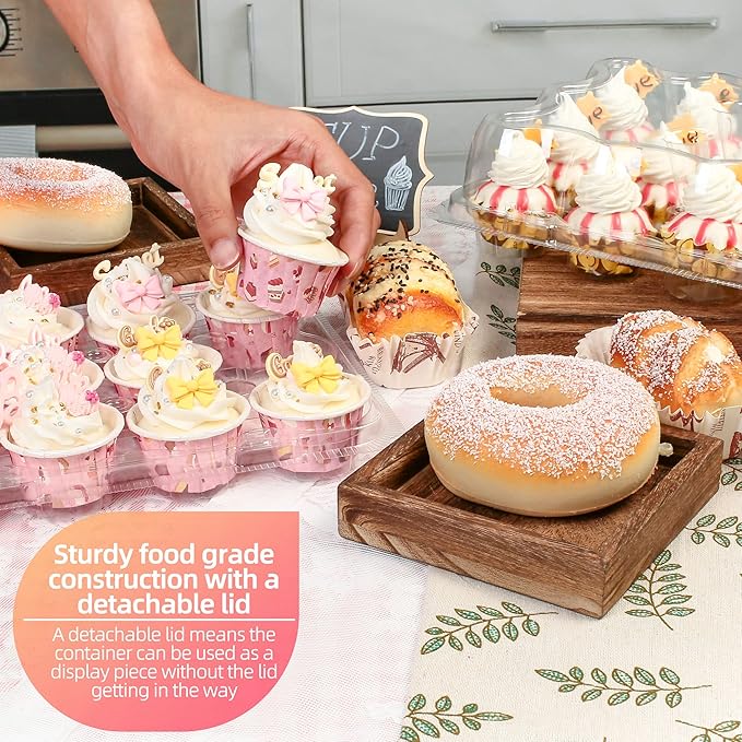 LotFancy Mini Cupcake Containers, 12 Count, 40 Pack, Clear Plastic Cupcake Holder with 480 Mini Cupcake Liners, Dozen Disposable Cup Cake Carriers with Detachable Lid