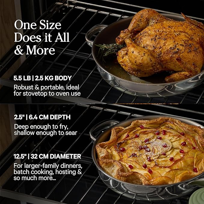 Our Place Titanium Large Always Pan Pro - 12.5” (4.2 Qt) No-Coating Nonstick Skillet | Tri-Ply Titanium & Stainless Steel | Safe for Oven, Induction & Cooktops up to 1000°F | Includes Spatula | Chrome