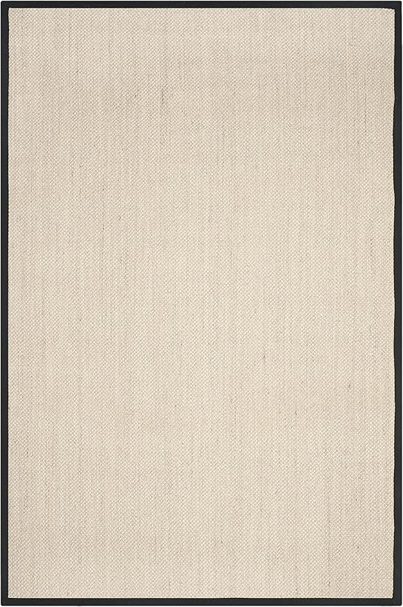 SAFAVIEH Area Rug 6x9 - Natural Fiber Collection - Marble & Black, Sisal, Woven Design with Border (NF143A)