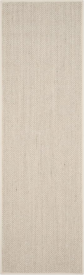 SAFAVIEH Natural Fiber Collection Runner Rug - 2'6" x 14', Marble & Beige, Sisal, Woven Design with Border (NF143C)