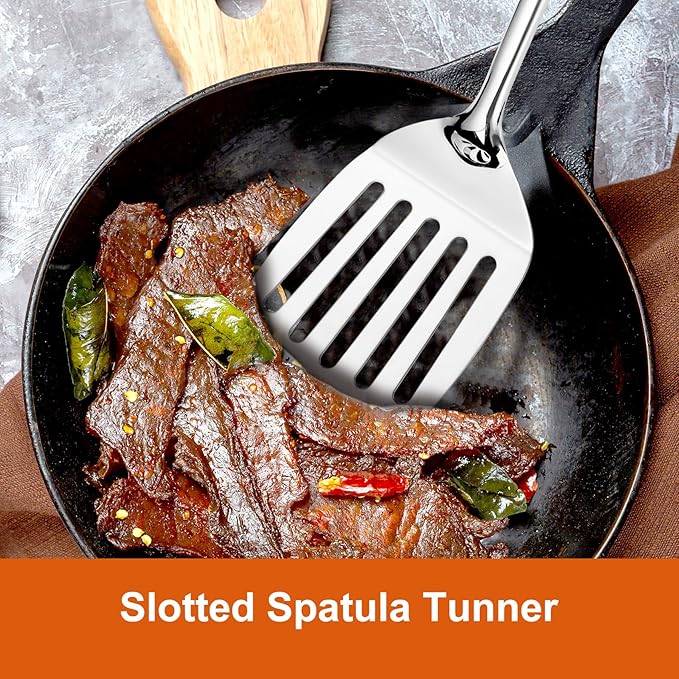 304 Stainless Steel Spatula Set, 2pcs Heavy Duty Metal Kitchen Utensils Set for Cooking,Wok Kitchen Tools Set Come with Slotted Turner & Spatula