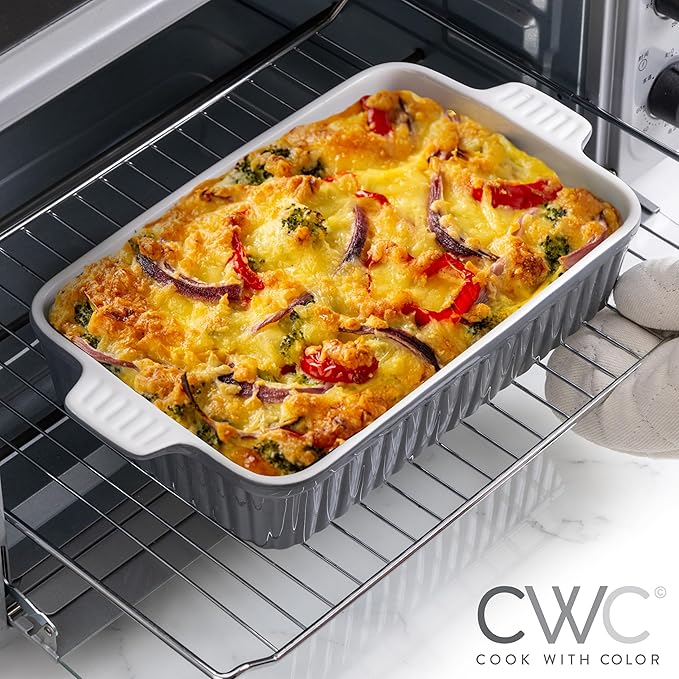 COOK WITH COLOR Casserole Dishes for Oven, Porcelain Baking Dishes, Ceramic Bakeware Sets of 4, Rectangular Pans Handles for Baking Cake Kitchen