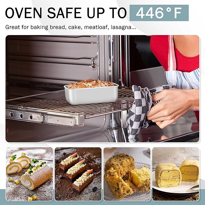 TeamFar Mini Loaf Pan, 4 PCS Stainless Steel Loaf Pans for Baking Bread, 6.3 x 3.5 Inch Bread Baking Pan for Homemade Bread, Meatloaf, Cake and Brownies, Non-Toxic, Oven & Dishwasher Safe