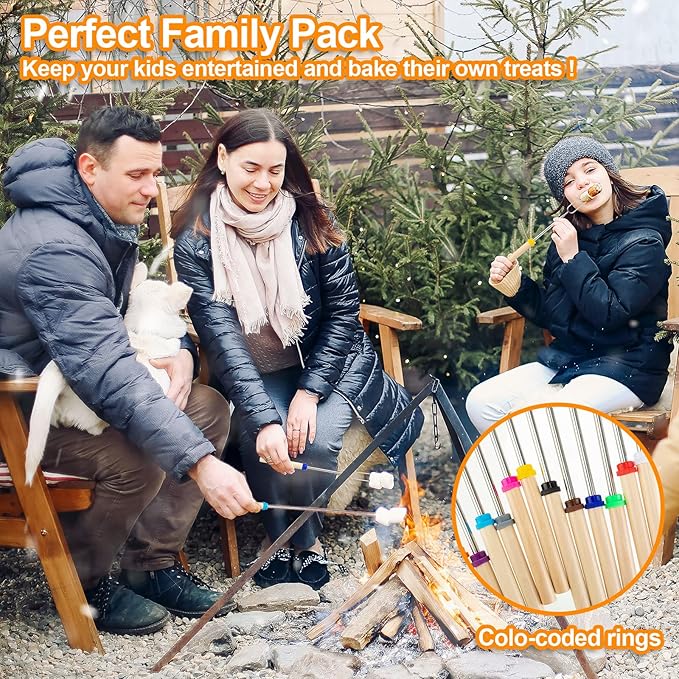 36 Pcs Marshmallow Roasting Sticks Campfire Smores Skewers for Fire Pit 32 Inch Long Extendable Fork Smores Sticks with Wooden Handle 3 Pcs Storage Bag for Cooking Grill Hot Dog Camping Accessories