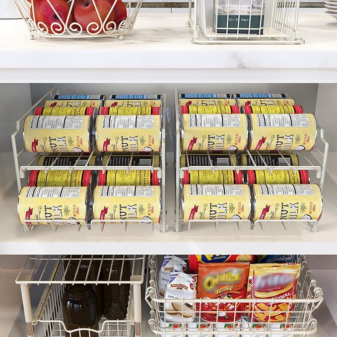 Simple Houseware Dual Row Front Loading Stackable Can Dispenser, White