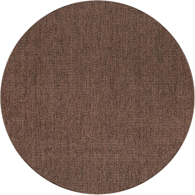 CAMILSON Easy Jute Round Rug 4ft Indoor Outdoor Brown Color Fiber Area Rugs for Living Room Patio and Kitchen Rug, Solid Boho Woven Design Easy-Cleaning Washable Outside Carpet Alfombras (4 Round)