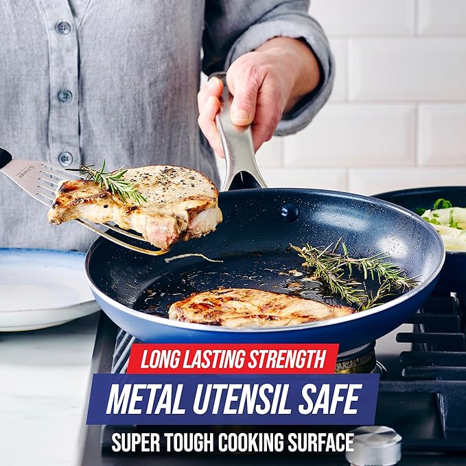 Blue Diamond Hard Anodized 8" 10" & 12" Diamond Infused Healthy Ceramic Nonstick Frying Pan Set, PFAS-Free, Stainless Steel Handle, Dishwasher & Oven Safe to 600F, Durable Cookware, Gray