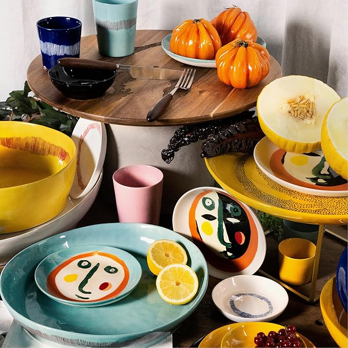 Breakfast Plate | Feast tableware by Ottolenghi | 2 Dessert Plates | Stoneware Dinnerware Set in mixed color | luxury Dishware for Dinner at Home, Party, Cake, Christmas | Kitchen Sets