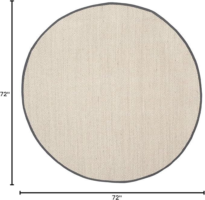 SAFAVIEH Area Rug 6' Round - Natural Fiber Collection - Marble & Dark Grey, Sisal, Woven Design with Border (NF143D)