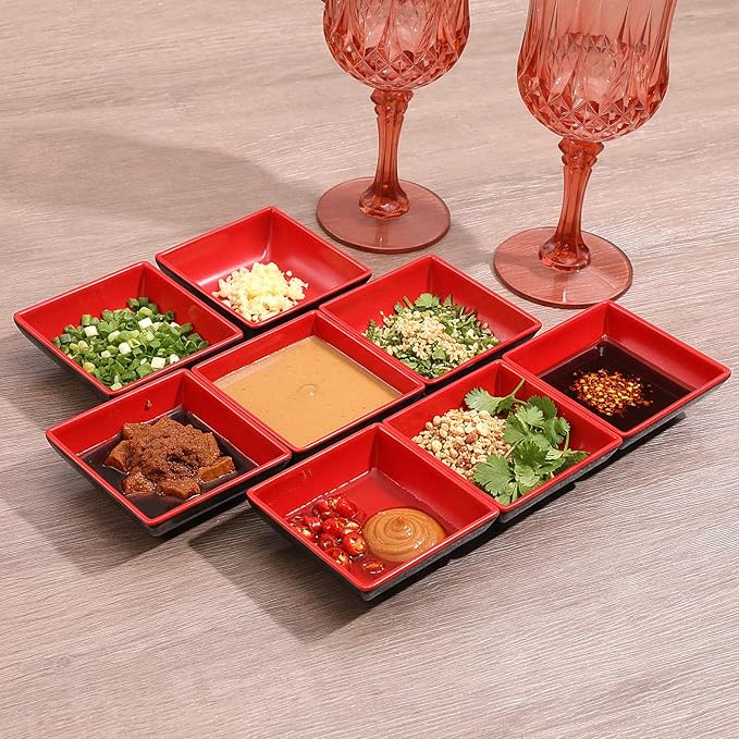 30 Pcs Dipping Sauce Bowls, Mini Soy Sauce Dishes Pinch Bowl Serving Cups Side Dish Plate Restaurant Suppplies for Condiment Ketchup BBQ Desserts Charcuterie Board(Black, Red)