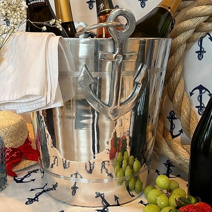 WHW Whole House Worlds Anchors Ice Bucket, Luxury Wine Cooler with Handles and Loops, Aluminum, 12.25 Inches