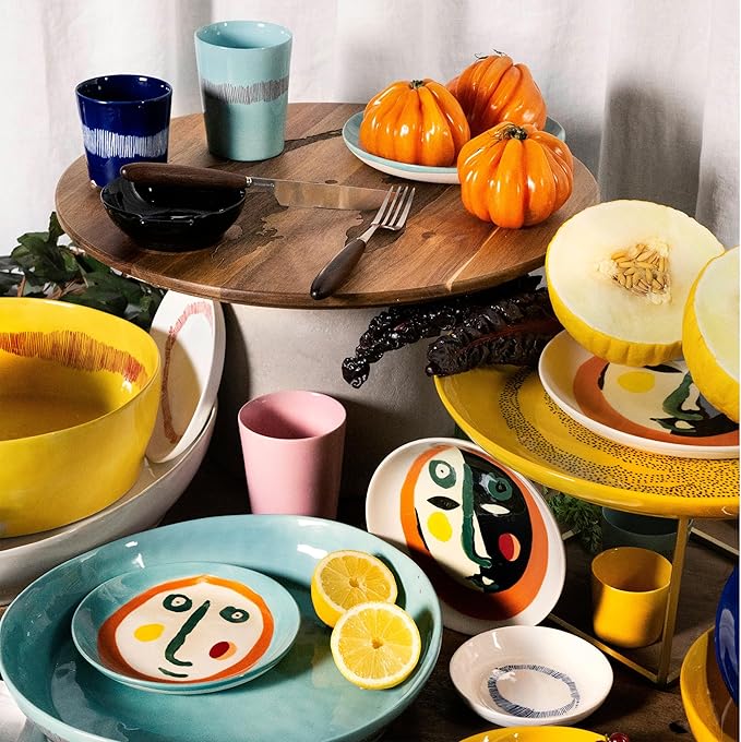 Blue White Dinner Plates | Feast tableware by Ottolenghi | Dishes Set for 2 | Stoneware Microwave Safe Plates | Dish Set | Farmhouse Kitchen and Dinnerware Sets | Luxury, Party