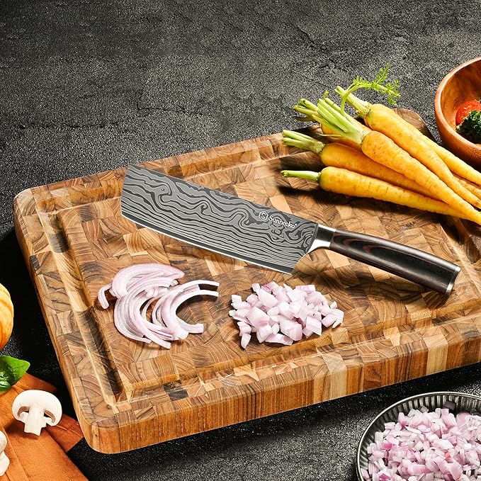 Sunnecko Nakiri Knife 7 inch,High Carbon Stainless Steel Cleaver Knife,Ultra Sharp Cooking Knives with Sheath and Gift Box for Family & Restaurant