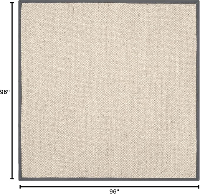 SAFAVIEH Area Rug 8' Square - Natural Fiber Collection - Marble & Dark Grey, Sisal, Woven Design with Border (NF143D)