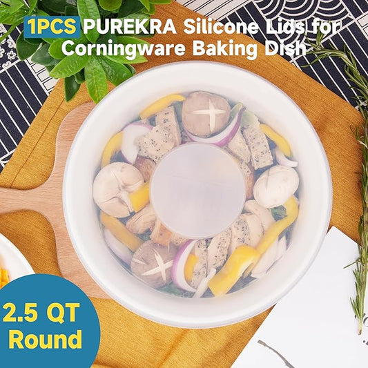 Silicone Lids for CorningWare 2.5 Quart Round Dish, 1 Pack Reusable Covers for CorningWare Baking Dish (Dish not Included) Dishwasher & Microwave & Freezer Safe