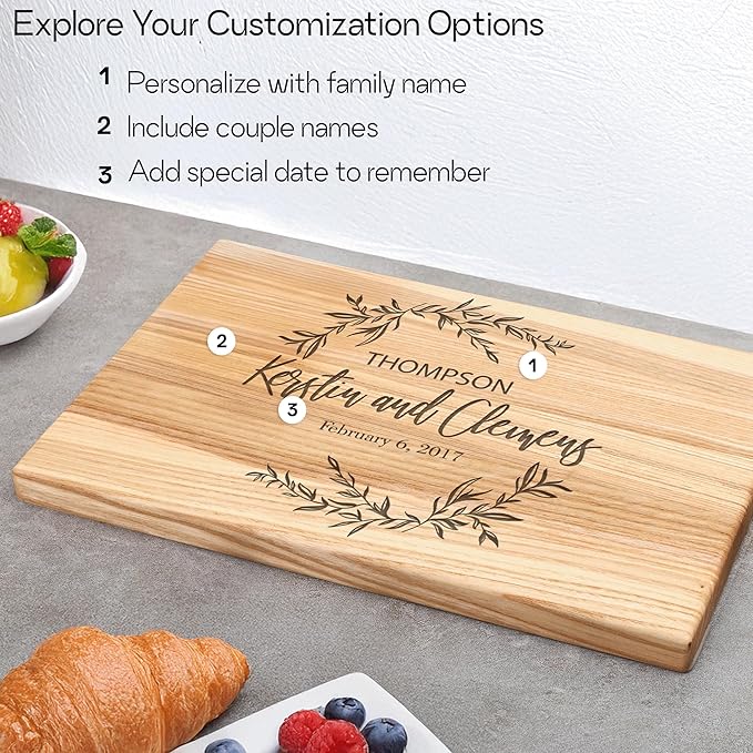 Personalized Oak Wood Cutting Board – Custom Engraving with Family Name – 8x12 Inches – Gift for Wedding, Anniversary, Christmas, Housewarming, Mother’s Day – Great for Friends and Parents