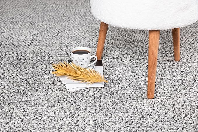 CAMILSON Easy Jute Rug 5x7, Indoor Outdoor Gray Color Farmhouse Area Rugs for Living Room Patio and Kitchen Rug, Solid Boho Woven Design, Easy-Cleaning, Washable Outside Carpet Alfombras (5 x 7)